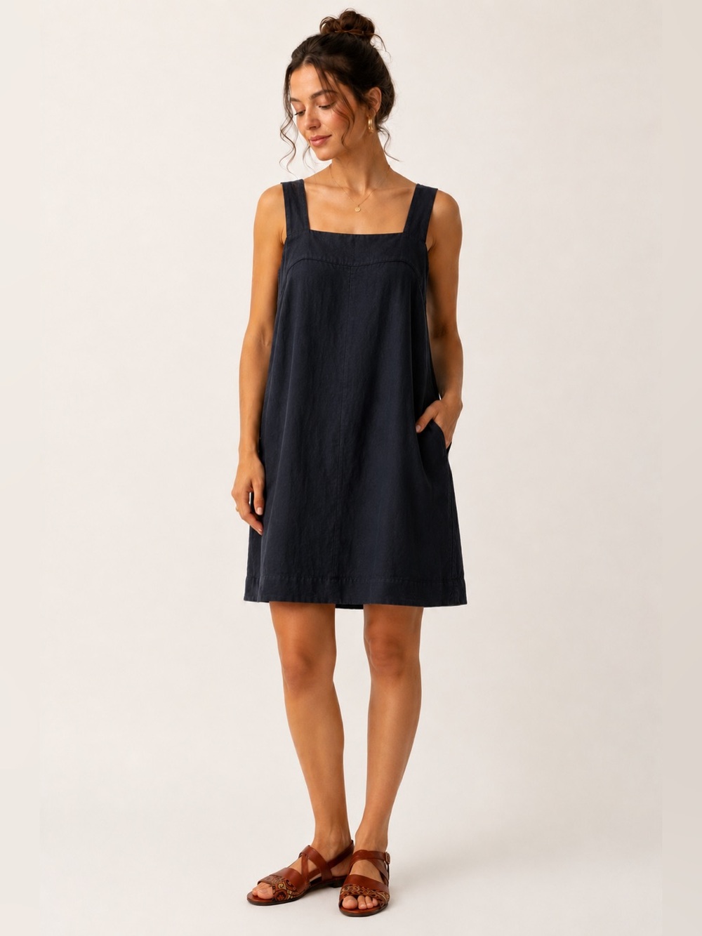 Francesca Bettini Made in Italy 100% Linen Shift Dress – XL Navy Blue